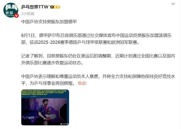 卢深策略 樊振东出国打球，中国乒协正式表态，释放出三大重要信号！