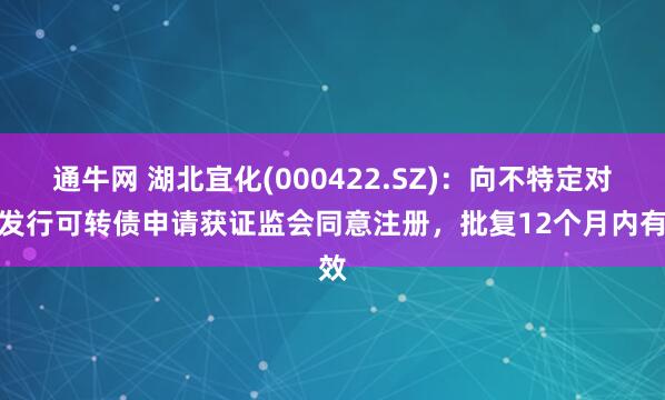 通牛网 湖北宜化(000422.SZ)：向不特定对象发行可转债申请获证监会同意注册，批复12个月内有效